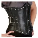 Black Leather Underbust Corset Women | Gothic Steel-Boned Waist Cincher