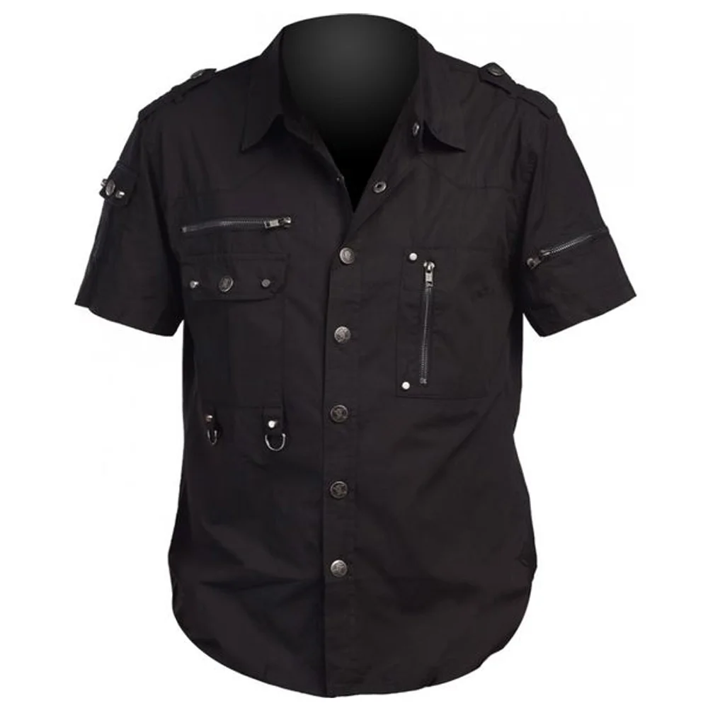 Men Gothic Half Sleeve Cotton Shirt | Zipper Gothic Fashion Shirt USA