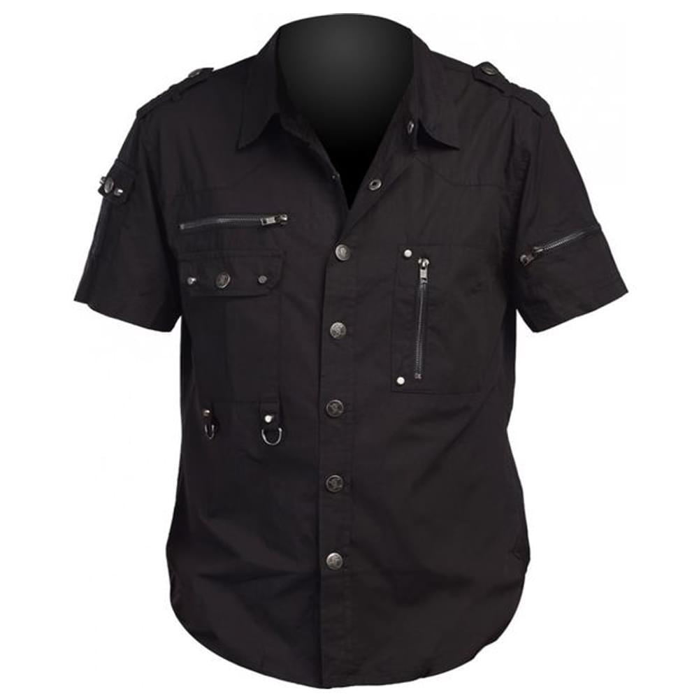 Men Gothic Half Sleeve Cotton Shirt | Zipper Gothic Fashion Shirt USA Men Gothic Half Sleeve Cotton Shirt | Zipper Gothic Fashion Shirt USA