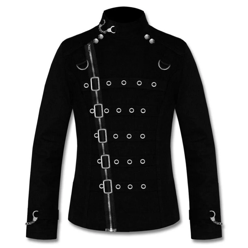 Men Gothic Black Jacket Asylum Vampire Jacket Metal Strap Buckle Jacket Goth Fashion (2025)
