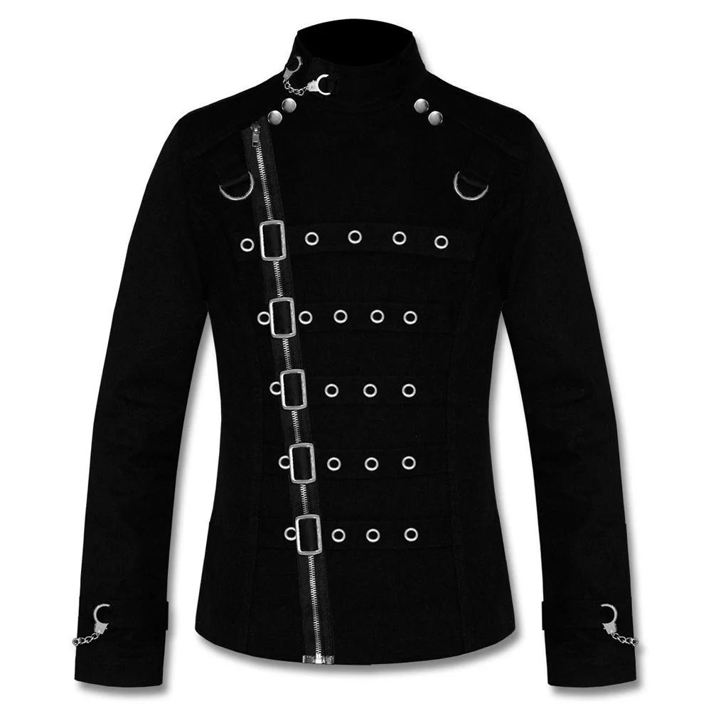 Men Gothic Black Jacket Asylum Vampire Jacket Metal Strap Buckle