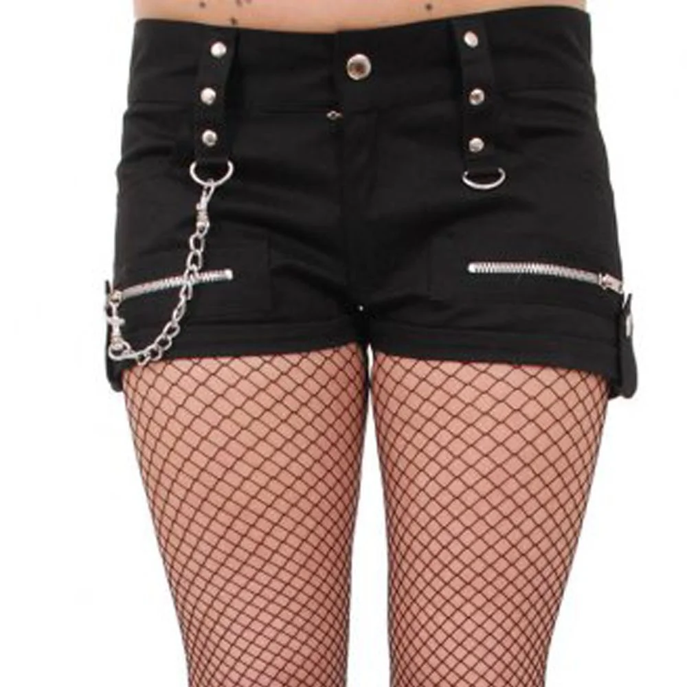Women Unique Punk Style Shorts Punk Baddas Babes Mini Zipper Shorts Skirt (2025)