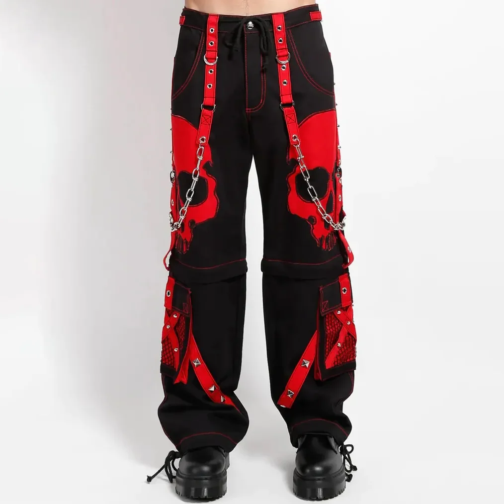 Men Gothic Red Skull Punk Pants Baggy Style Alternative Trousers