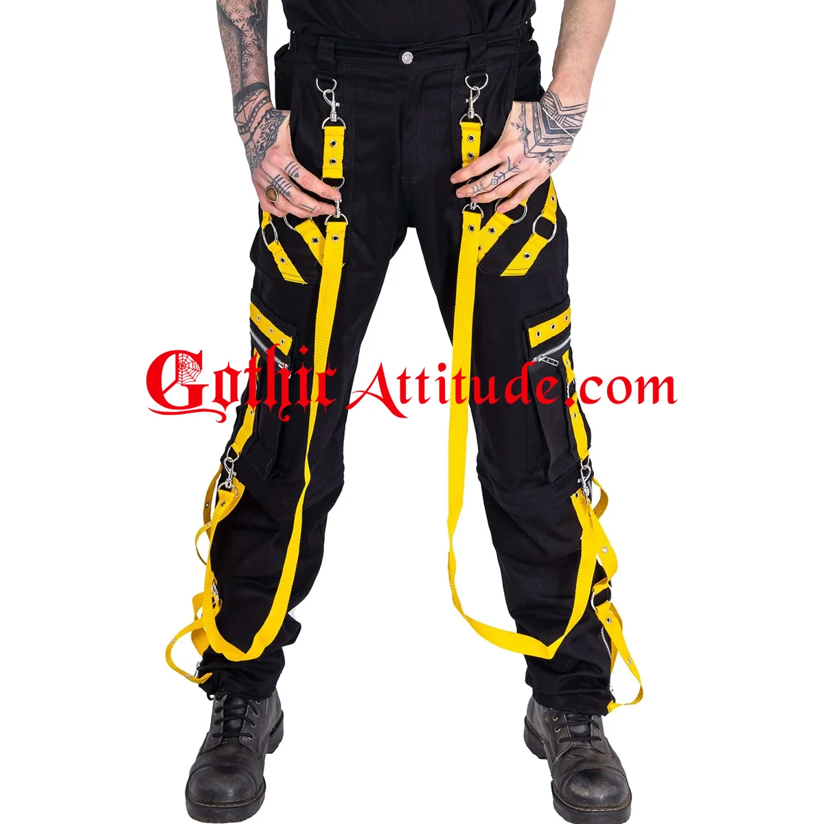 Men High Waist Cargo Trip Pants | Baggy Cyber Gothic Vortex Trousers
