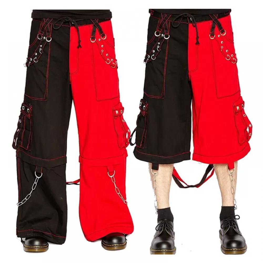 Men Gothic Punk Baggy Pants | Convertible Cargo Trousers with Chains & Zip-Off Legs