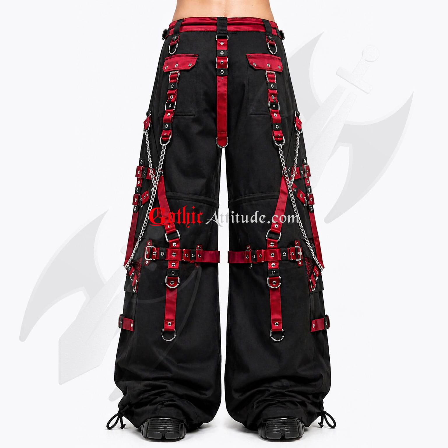 Unisex Gothic Pant Red & Black Chain Strap Wide Leg Pants