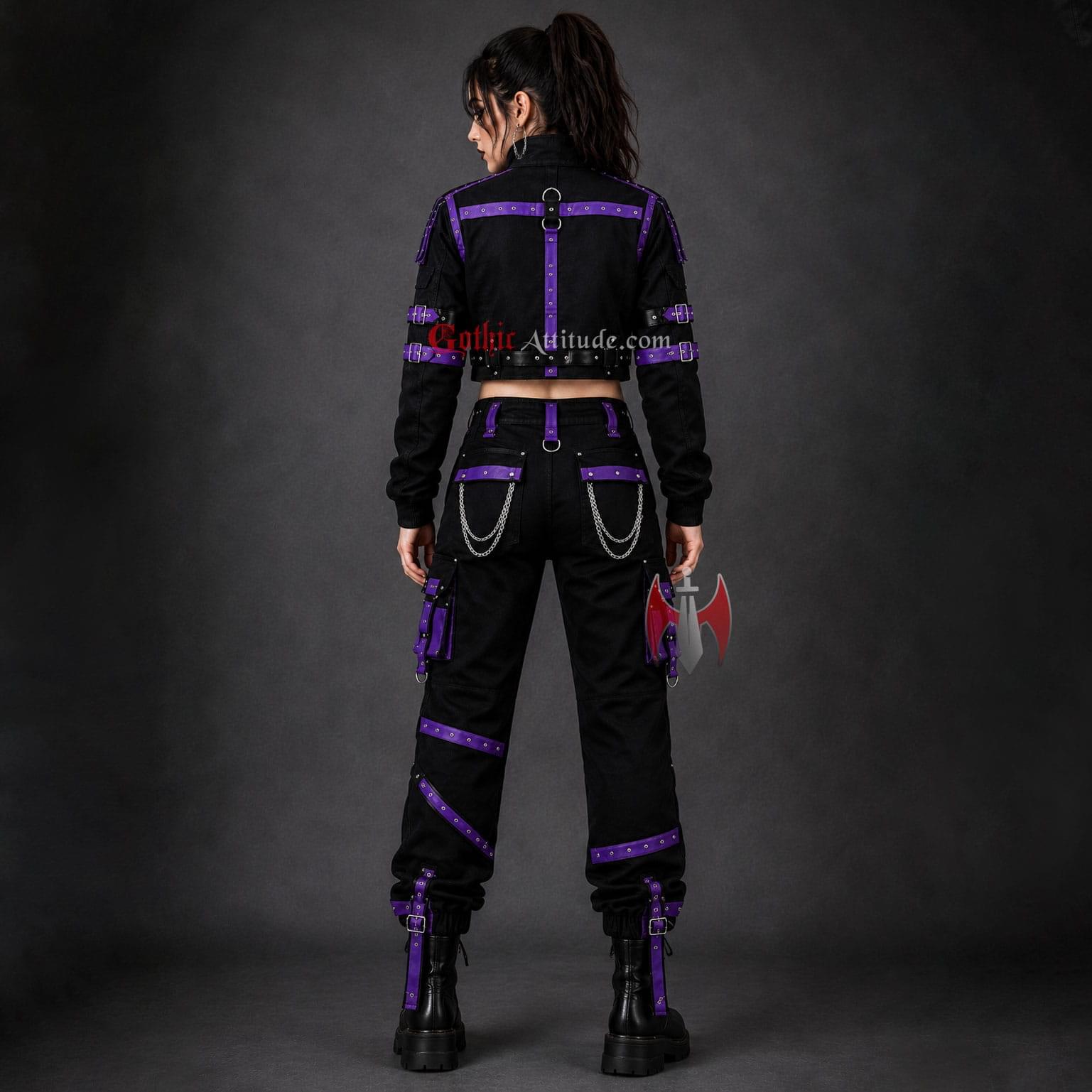 Unisex Black and Purple Gothic Techwear Cargo Set | Gothic Attitude
