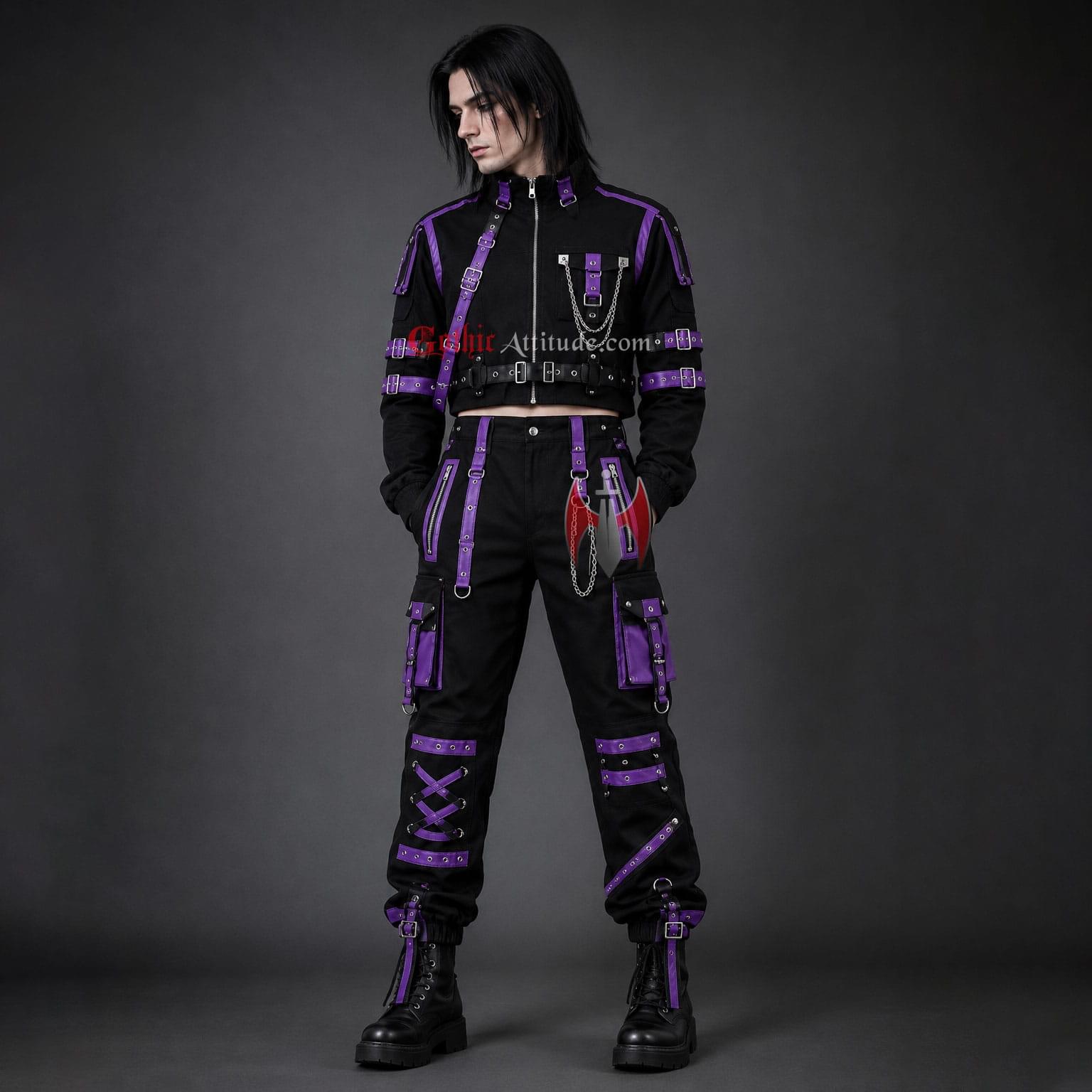 Unisex Black and Purple Gothic Techwear Cargo Set | Gothic Attitude