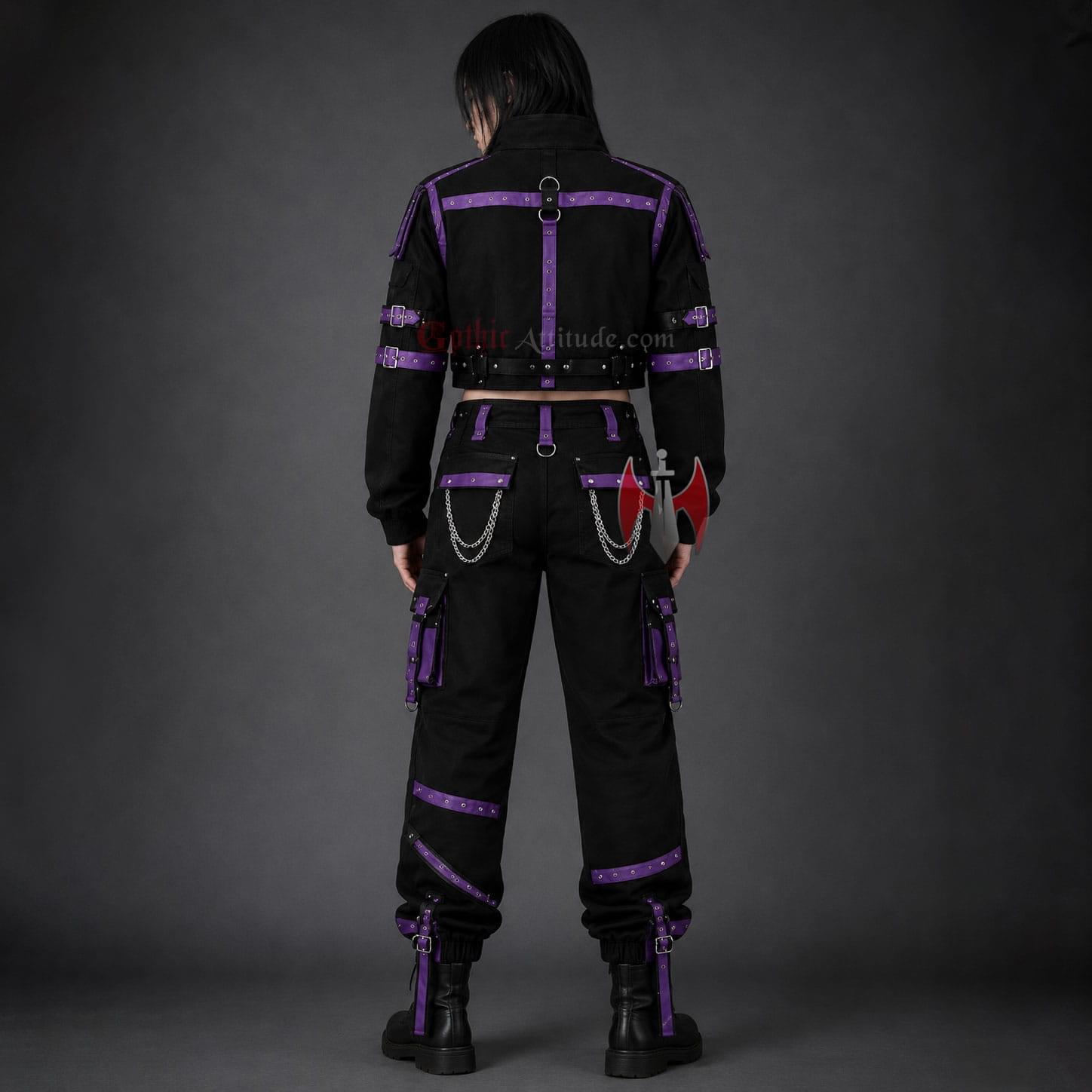 Unisex Black and Purple Gothic Techwear Cargo Set | Gothic Attitude